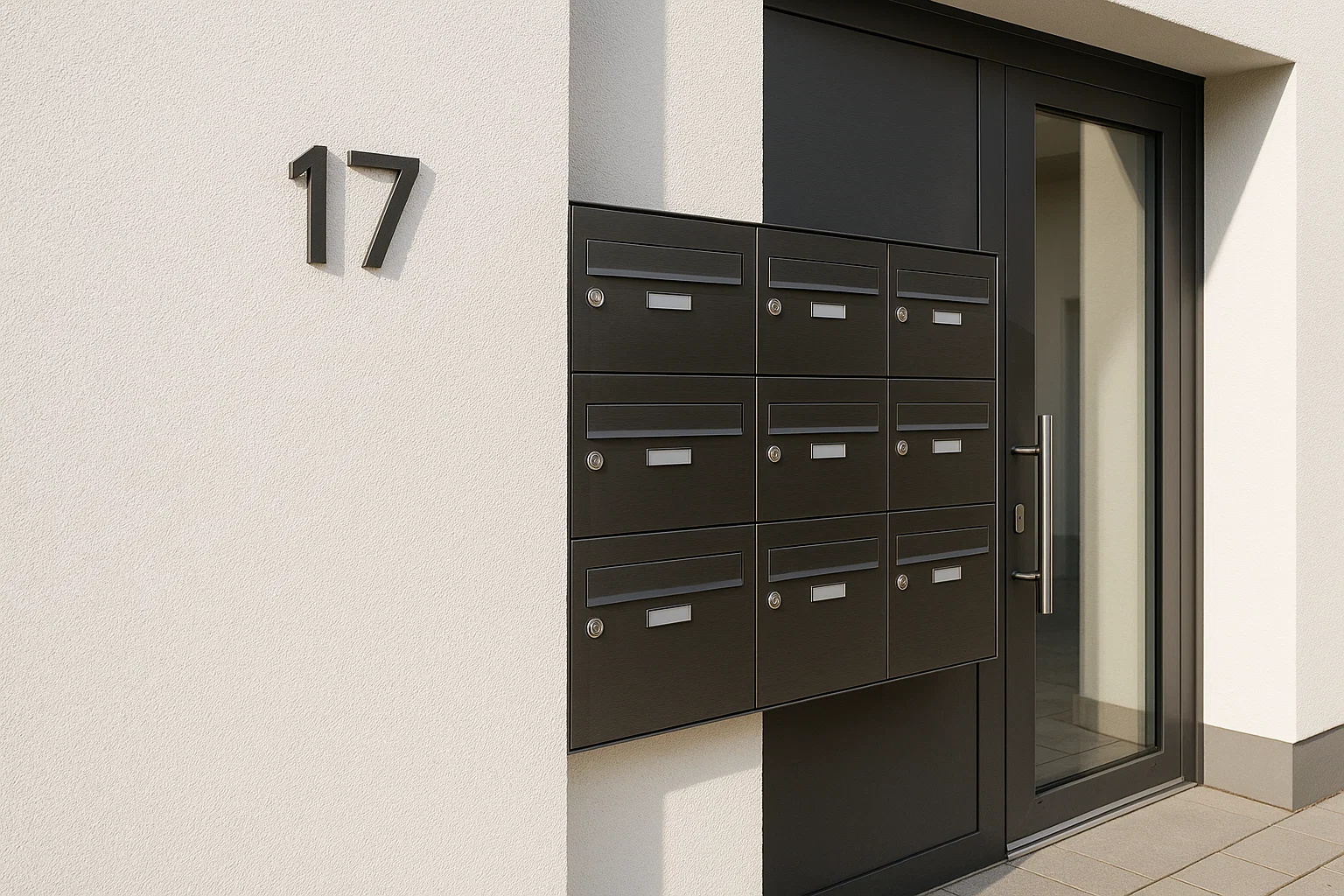 Moderne Briefkästen am Gebäudeeingang